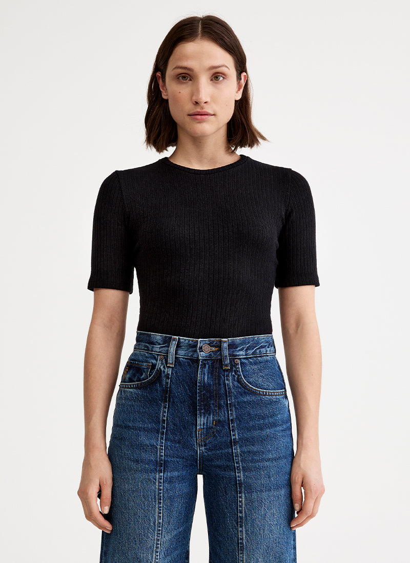 Smythe Elbow Sleeve Knit Crewneck Top