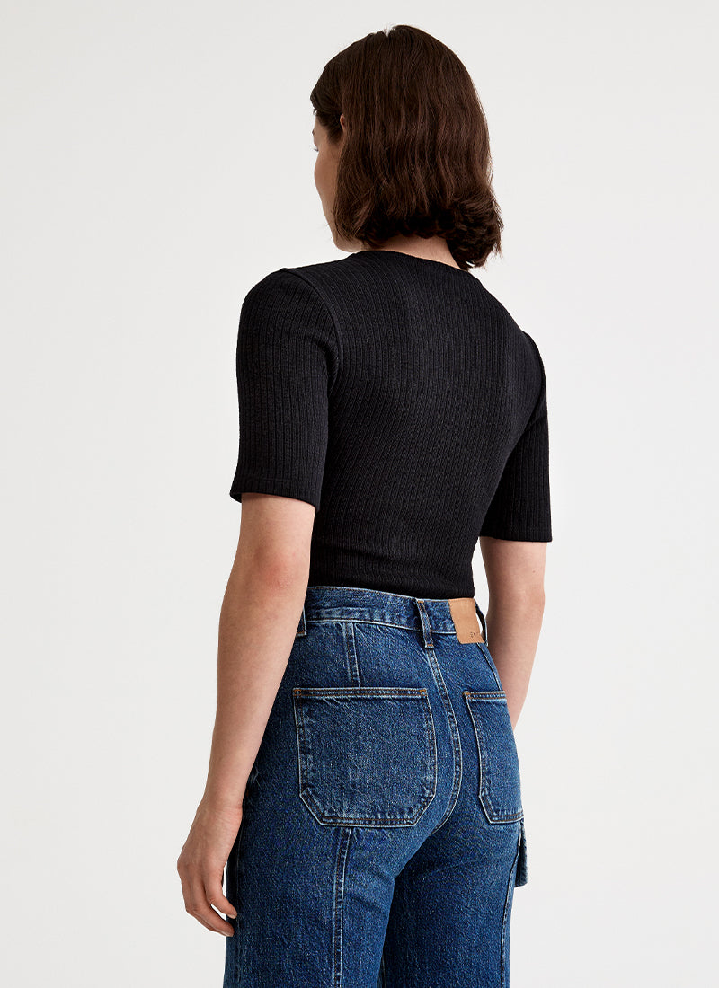 Smythe Elbow Sleeve Knit Crewneck Top