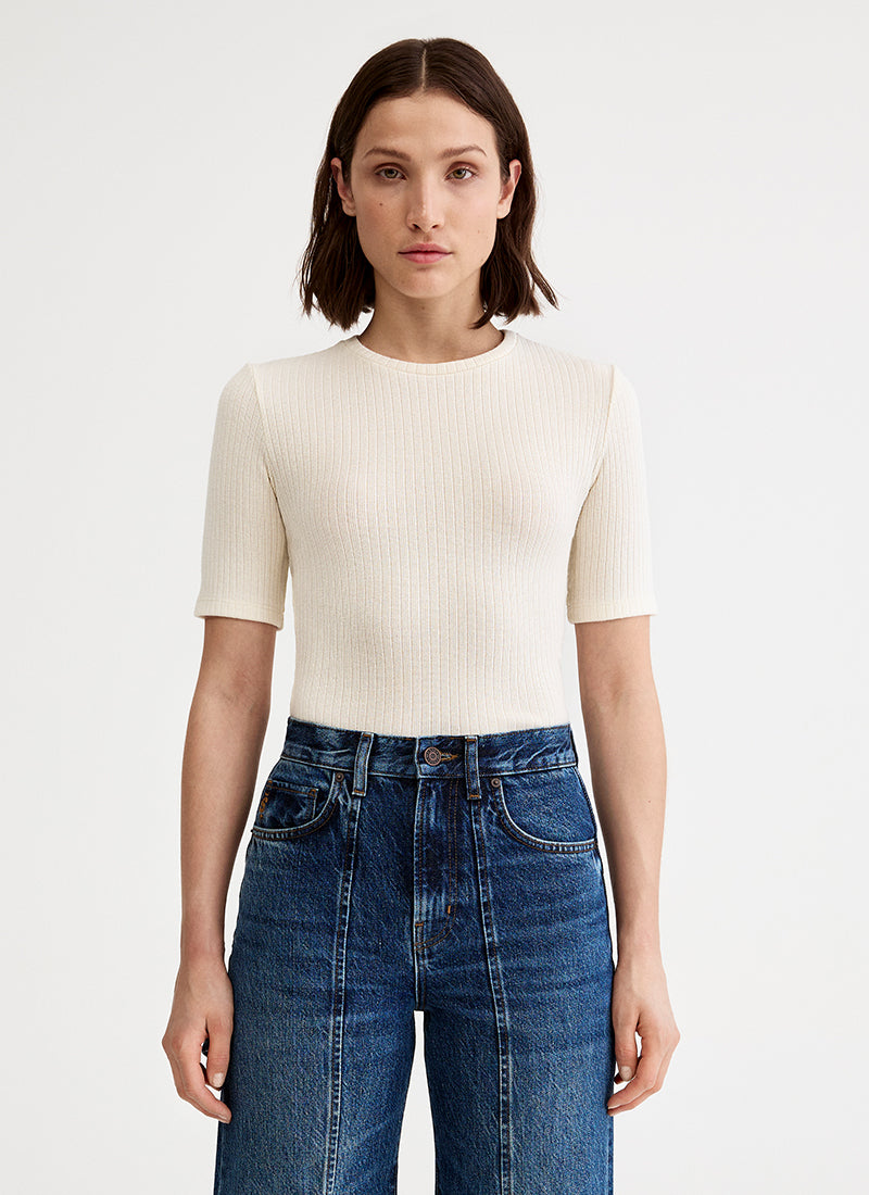 Smythe Elbow Sleeve Knit Crewneck Top
