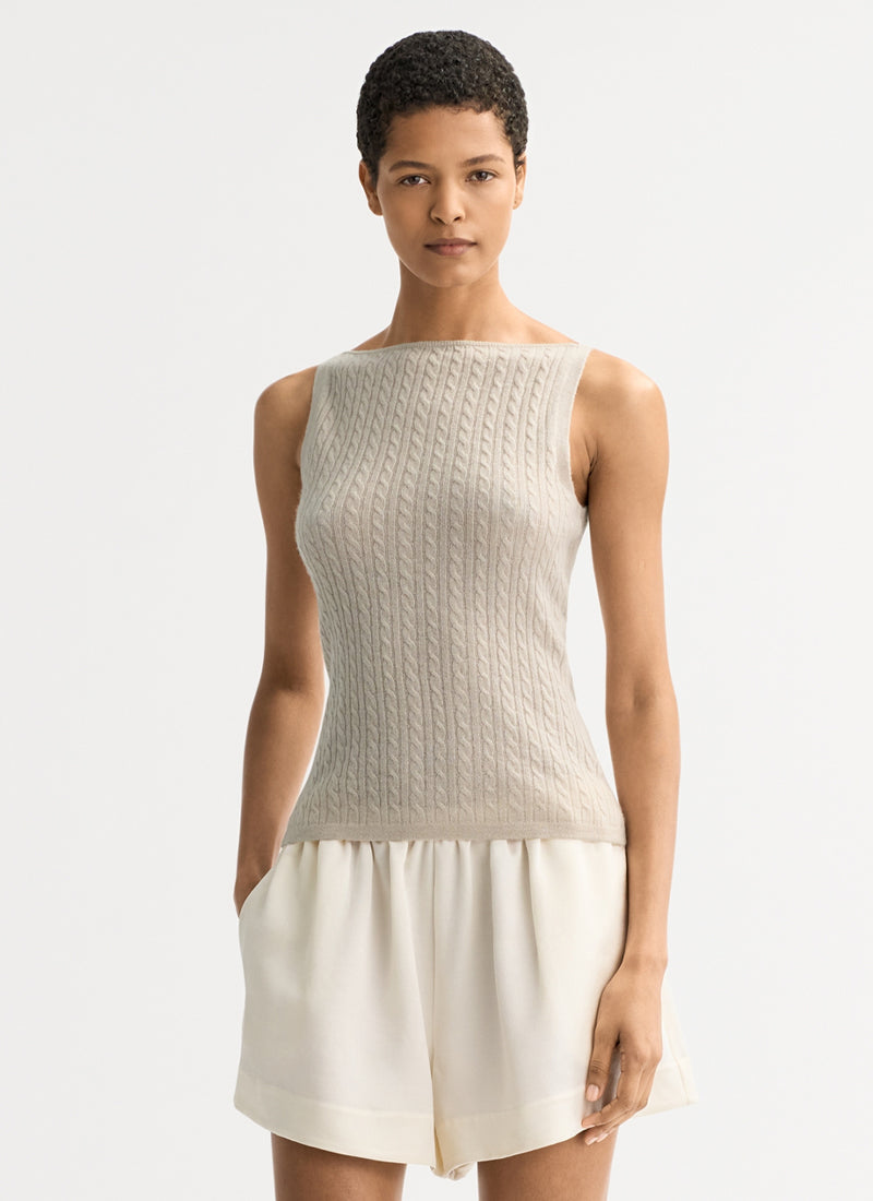 Cable Knit Cashmere Singlet Tank Top by Soft Goat | Andrews