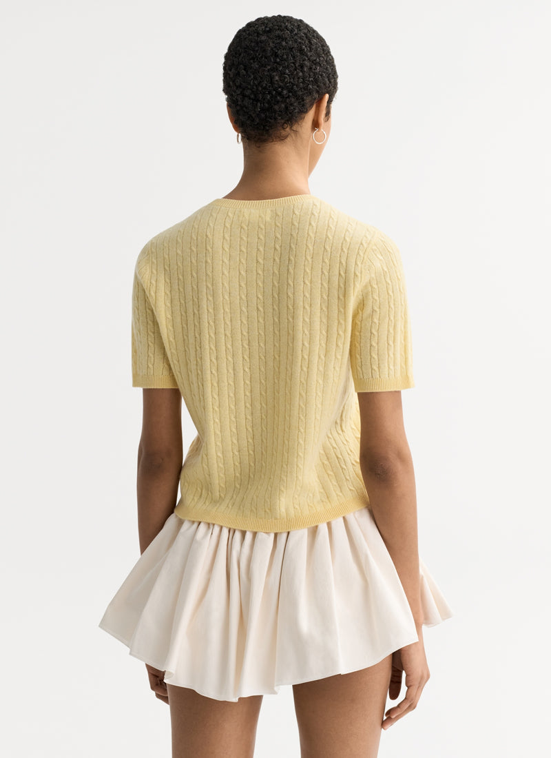 Cable Knit Cashmere Top in yellow by Soft Goat