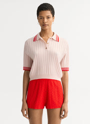 Striped Pique Cashmere Polo in pink by Soft Goat