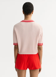 Striped Pique Cashmere Polo in pink by Soft Goat