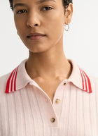 Striped Pique Cashmere Polo in pink by Soft Goat