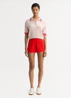 Striped Pique Cashmere Polo in pink by Soft Goat