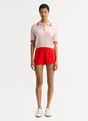Striped Pique Cashmere Polo in pink by Soft Goat