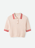 Striped Pique Cashmere Polo in pink by Soft Goat