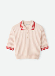 Striped Pique Cashmere Polo in pink by Soft Goat