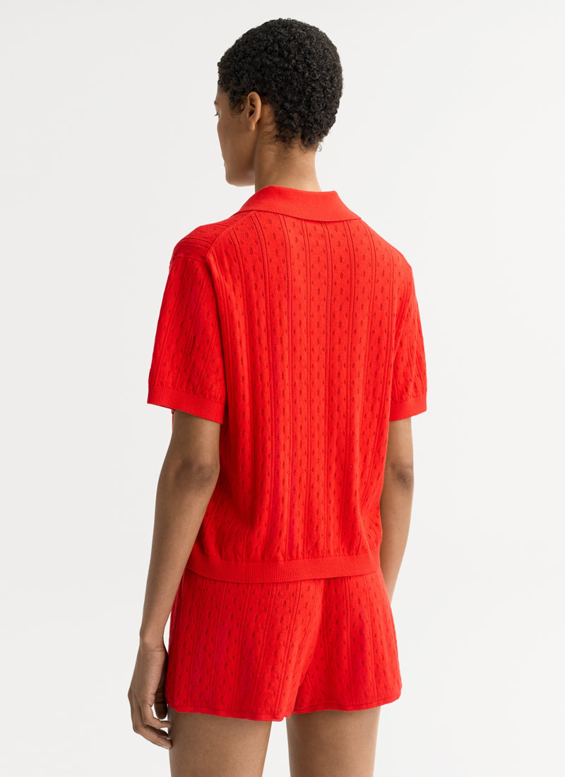 Pointelle Pique Polo in red by Soft Goat