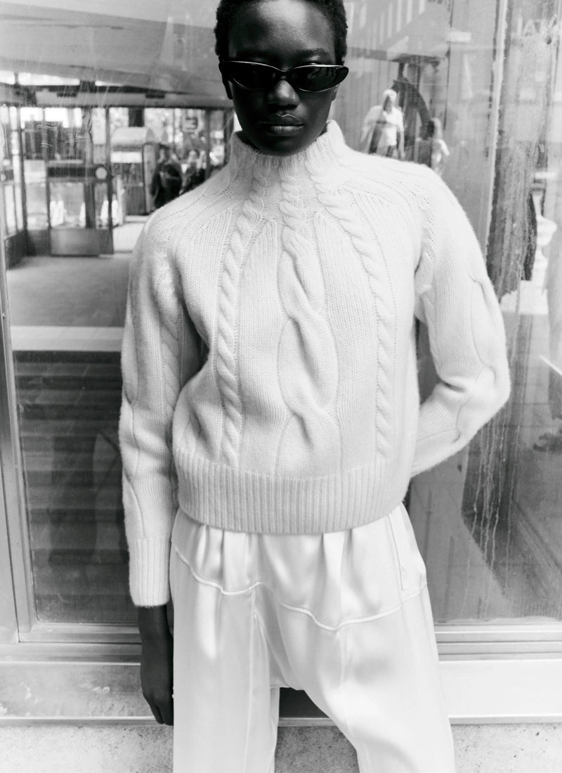 Soft Goat Chunky Cable Turtleneck Sweater