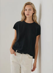 Short Sleeve Silk Dolman Crewneck Blouse