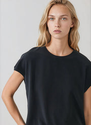 Short Sleeve Silk Dolman Crewneck Blouse
