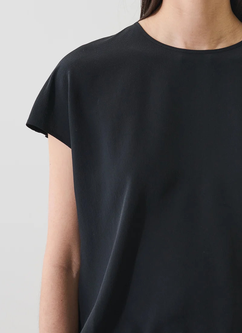 Short Sleeve Silk Dolman Crewneck Blouse