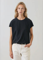 Short Sleeve Silk Dolman Crewneck Blouse