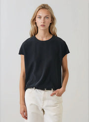Short Sleeve Silk Dolman Crewneck Blouse