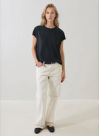 Short Sleeve Silk Dolman Crewneck Blouse