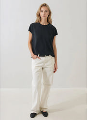 Short Sleeve Silk Dolman Crewneck Blouse