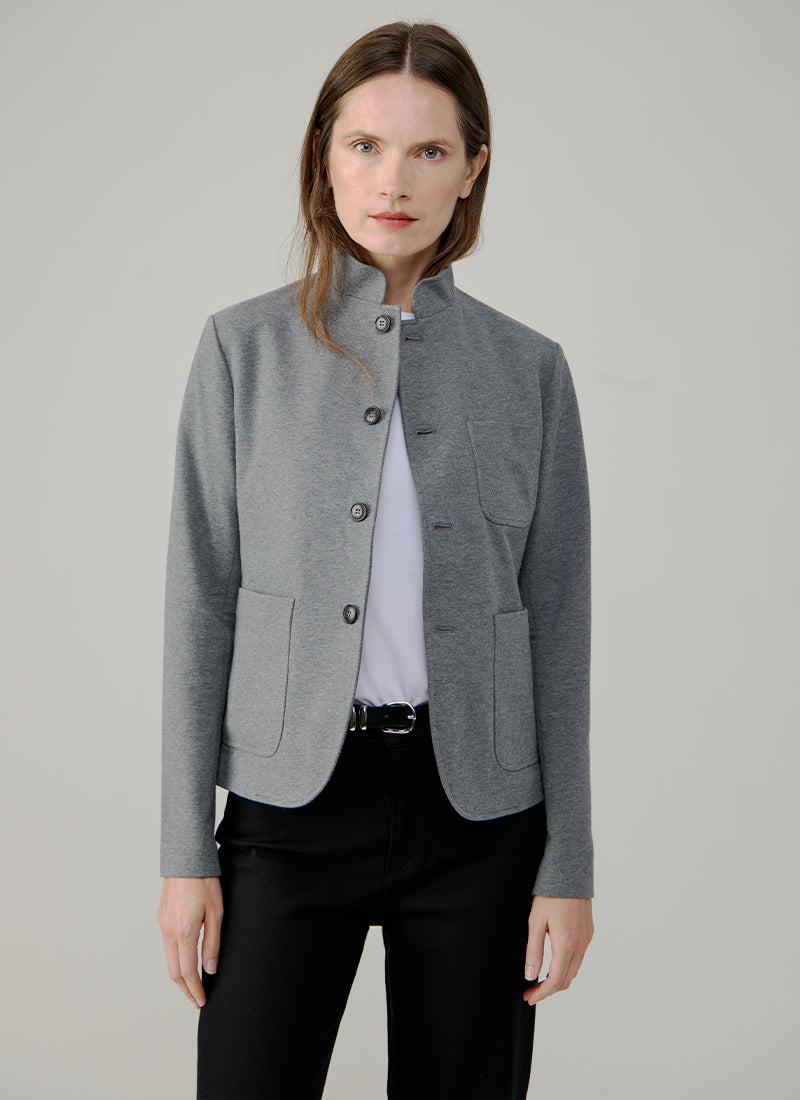 Stand Collar 4 Button Light Fleece Blazer