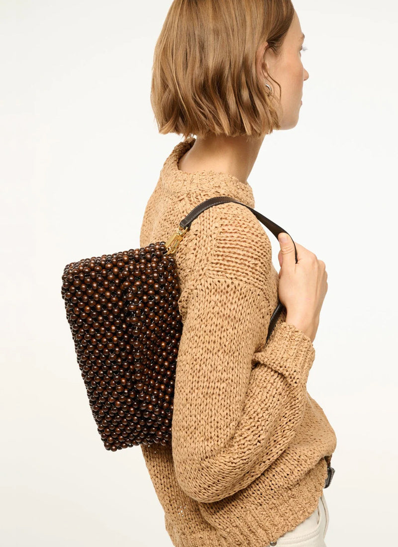 STAUD Timmy Beaded Leather Convertible Shoulder Bag