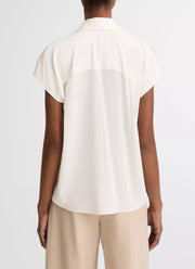 Vince Stretch-Silk Hidden-Placket Cap-Sleeve Blouse