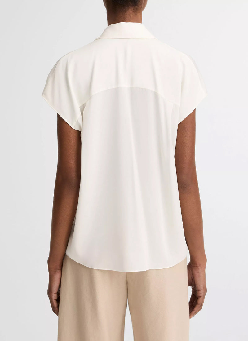 Vince Stretch-Silk Hidden-Placket Cap-Sleeve Blouse