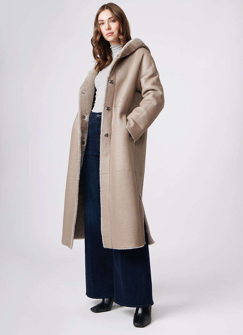 Suprema Reversible Hooded Shearling Coat
