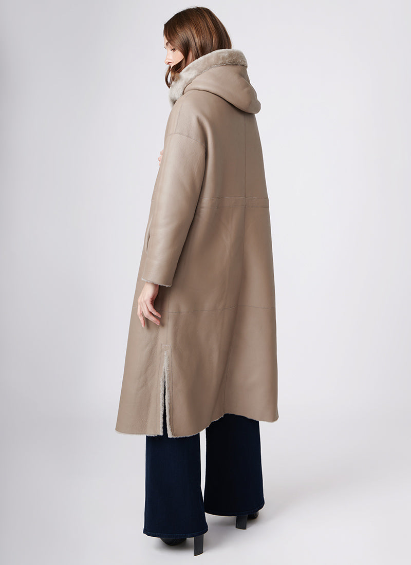 Suprema Reversible Hooded Shearling Coat