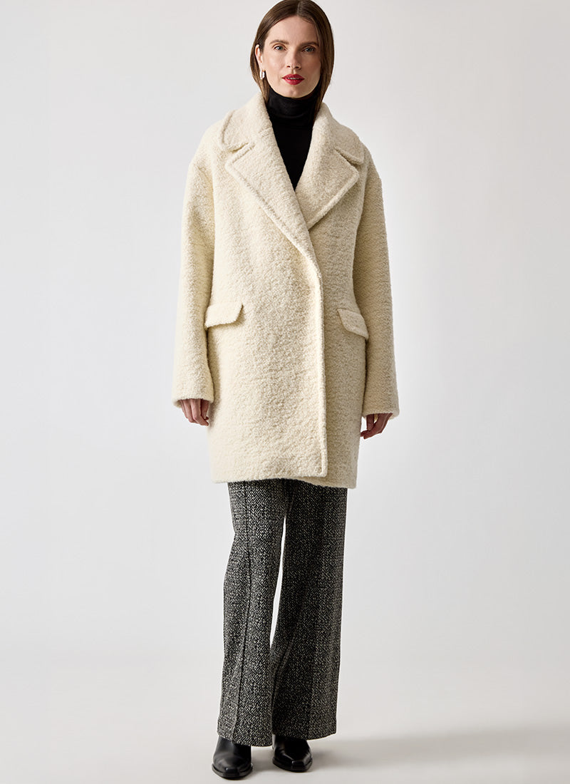 Tagliatore Astrid White Boucle Alpaca Coat