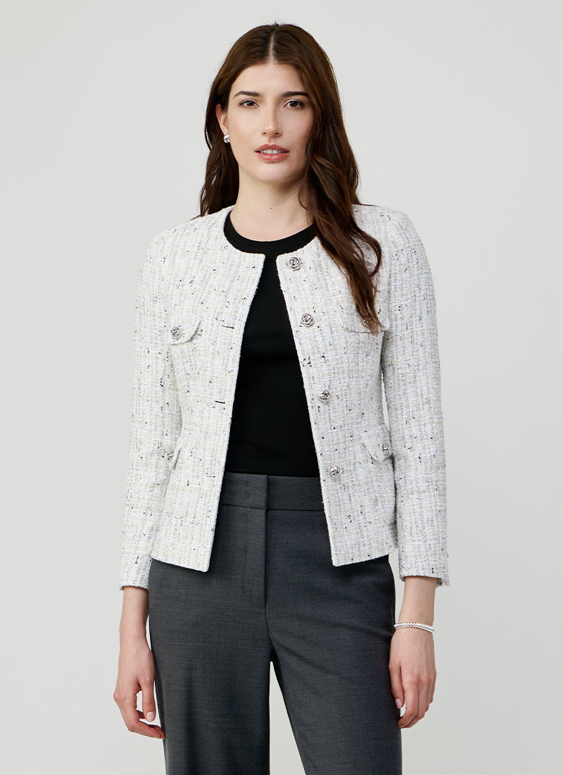 Jodie Collarless Tweed Jacket