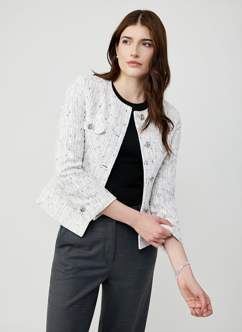 Jodie Collarless Tweed Jacket