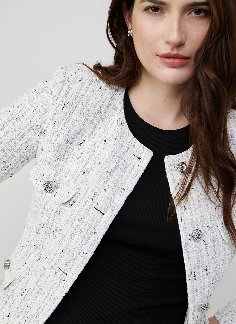Jodie Collarless Tweed Jacket