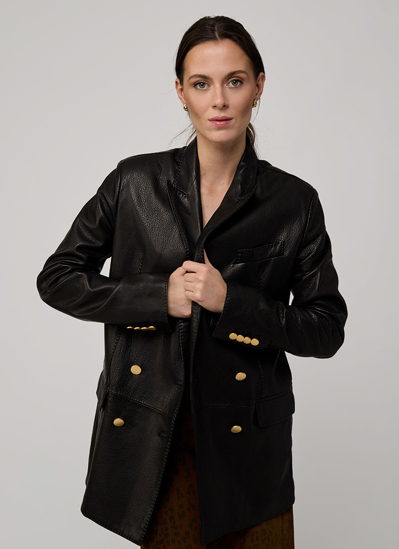  Josie Double Breasted Leather Blazer by Tagliatore at Andrews 