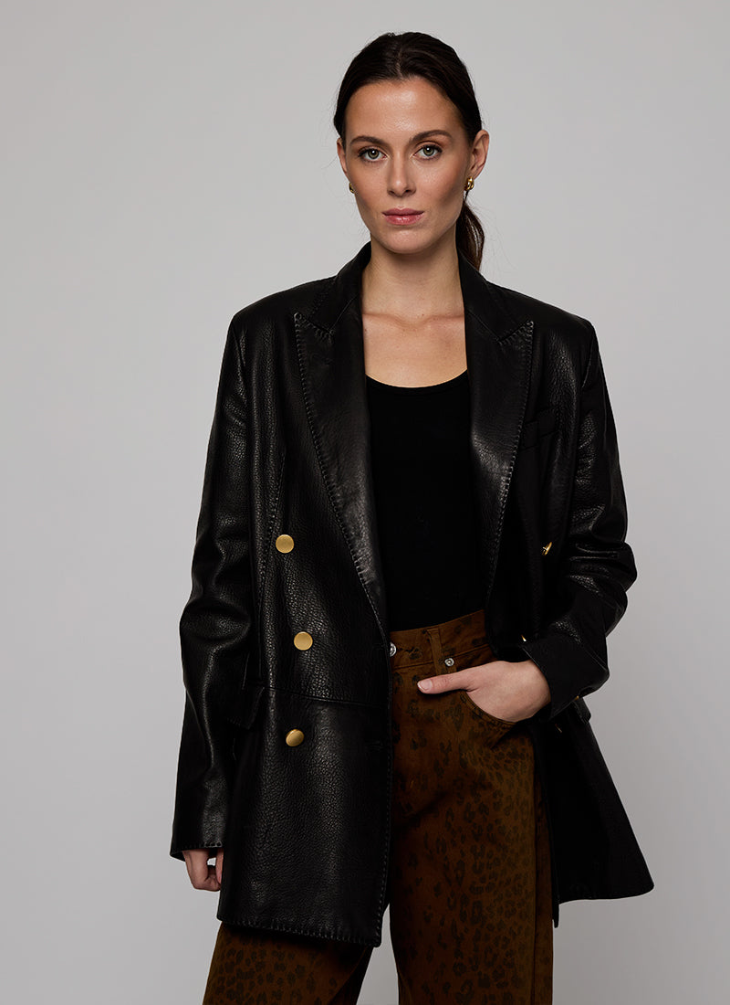  Josie Double Breasted Leather Blazer by Tagliatore at Andrews 