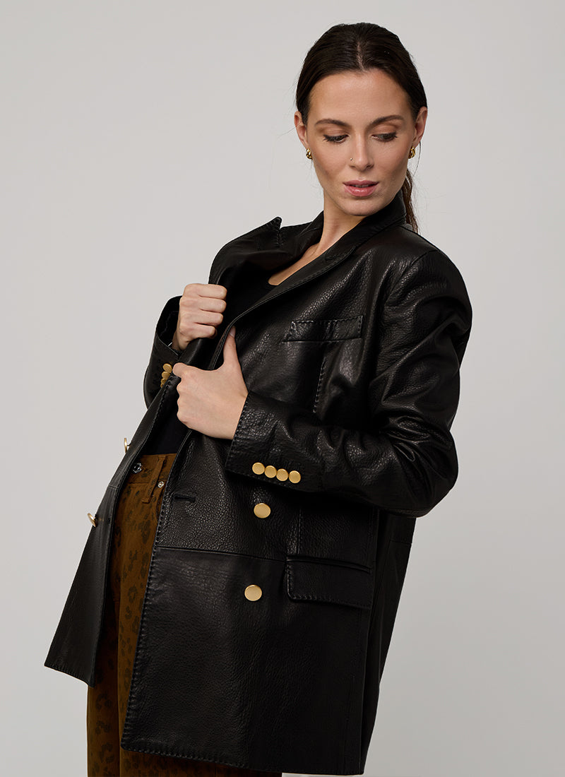  Josie Double Breasted Leather Blazer by Tagliatore at Andrews 