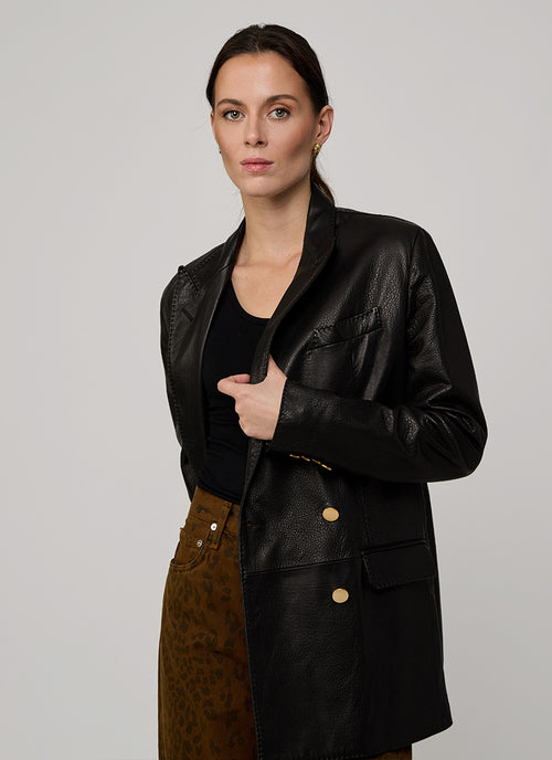  Josie Double Breasted Leather Blazer by Tagliatore at Andrews 