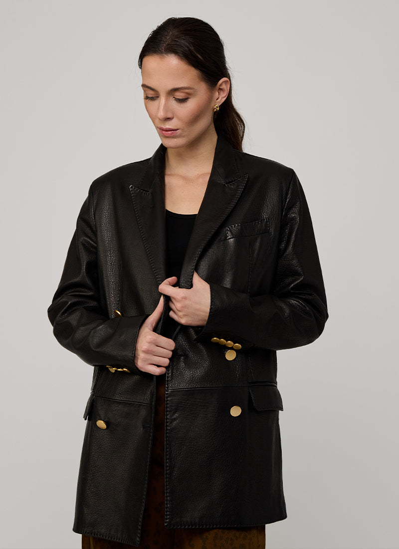  Josie Double Breasted Leather Blazer by Tagliatore at Andrews 