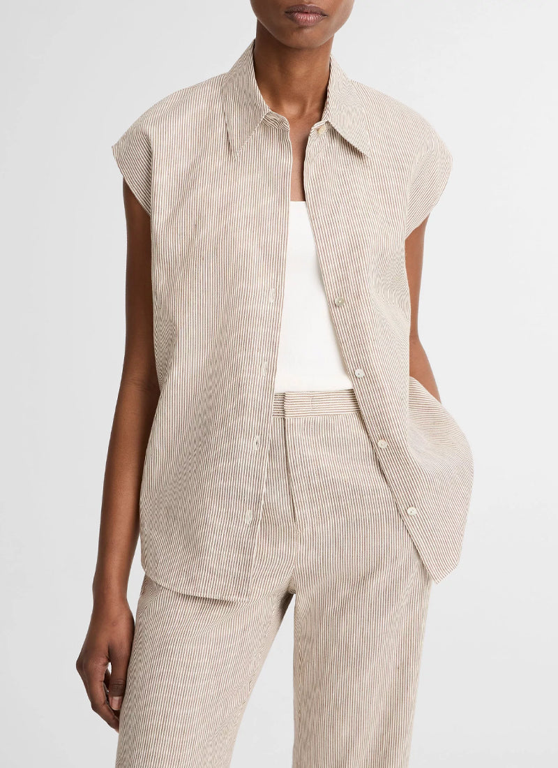 Vince Ticking Stripe Cap Sleeve Blouse