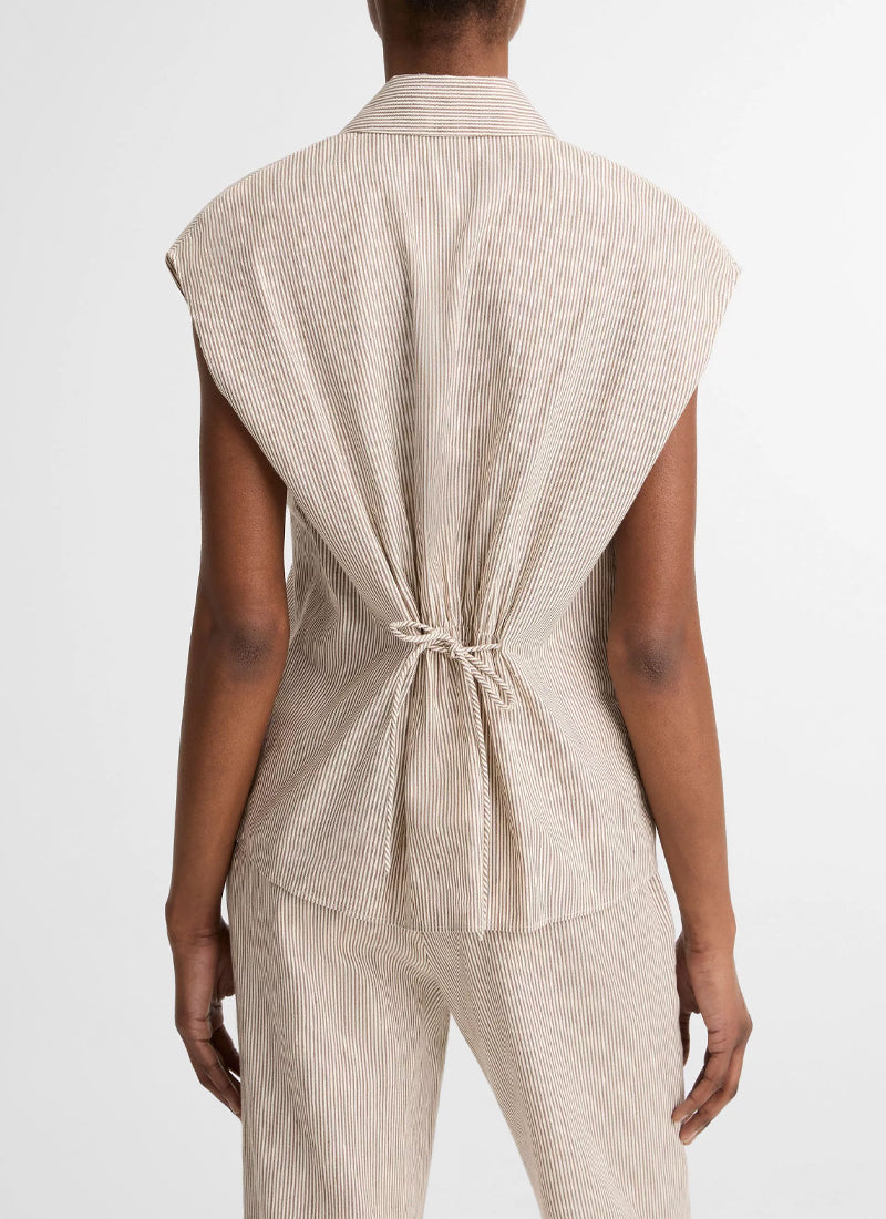 Vince Ticking Stripe Cap Sleeve Blouse