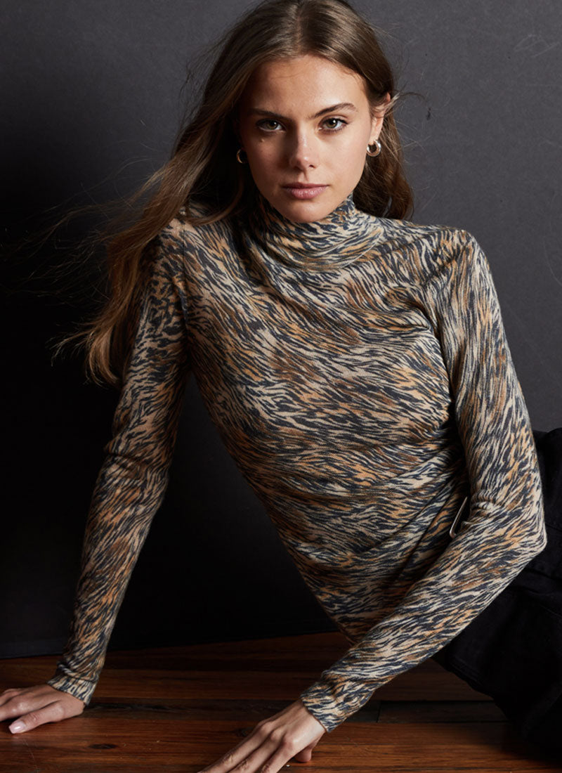 Autumn Cashmere Distressed Tiger Print Top