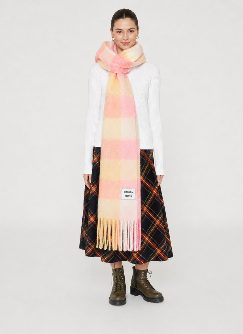 Travel More Check Fringe Scarf