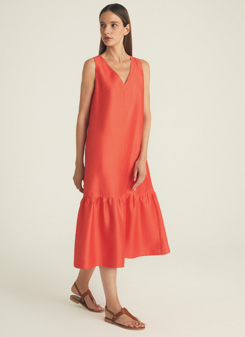 Red Midi Womens Circle linen skirt 5760