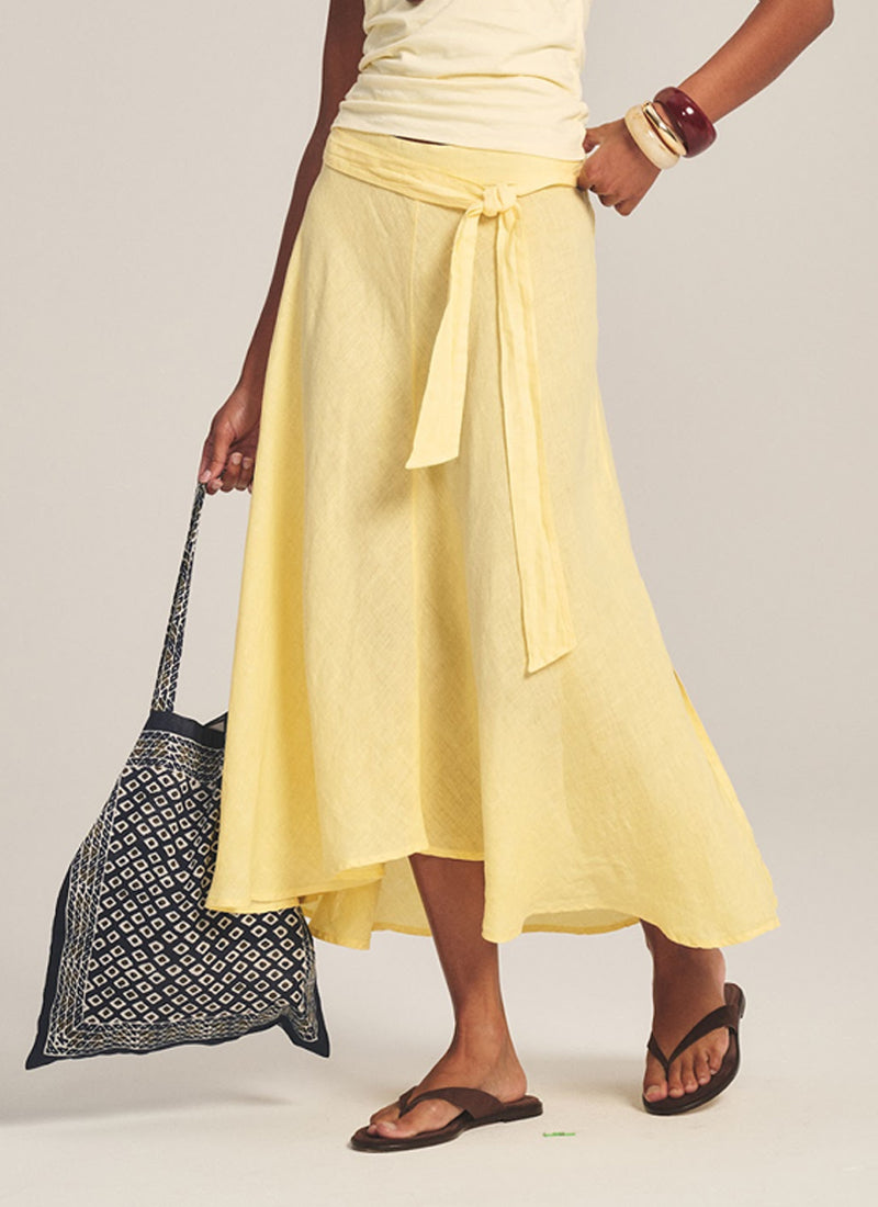 Malina Woven Linen Midi Skirt by Velvet at Andrews