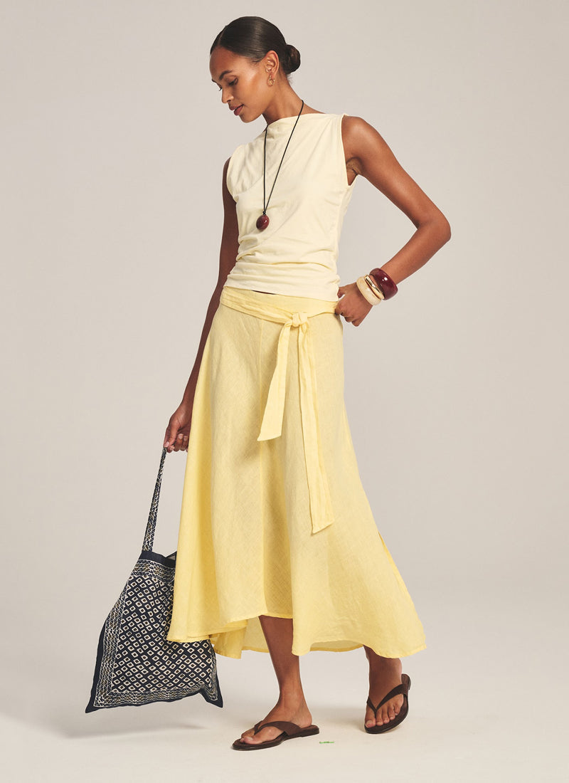 Malina Woven Linen Midi Skirt by Velvet at Andrews