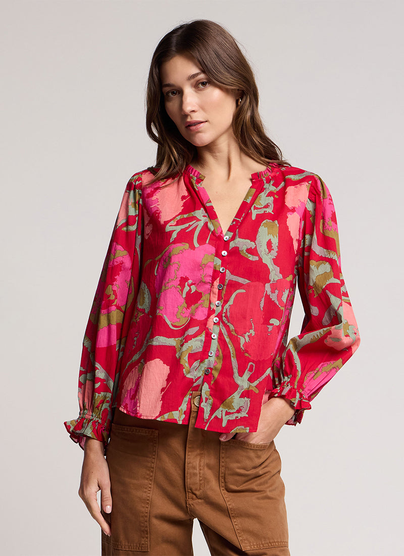 Velvet Avena Printed Rose Vines Top