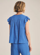 Velvet Janey Woven Linen Cap Sleeve Top