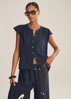 Velvet Janey Woven Linen Cap Sleeve Top