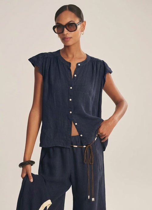 Janey Woven Linen Cap Sleeve Top by Velvet