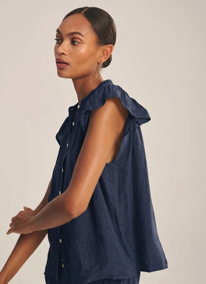 Velvet Janey Woven Linen Cap Sleeve Top