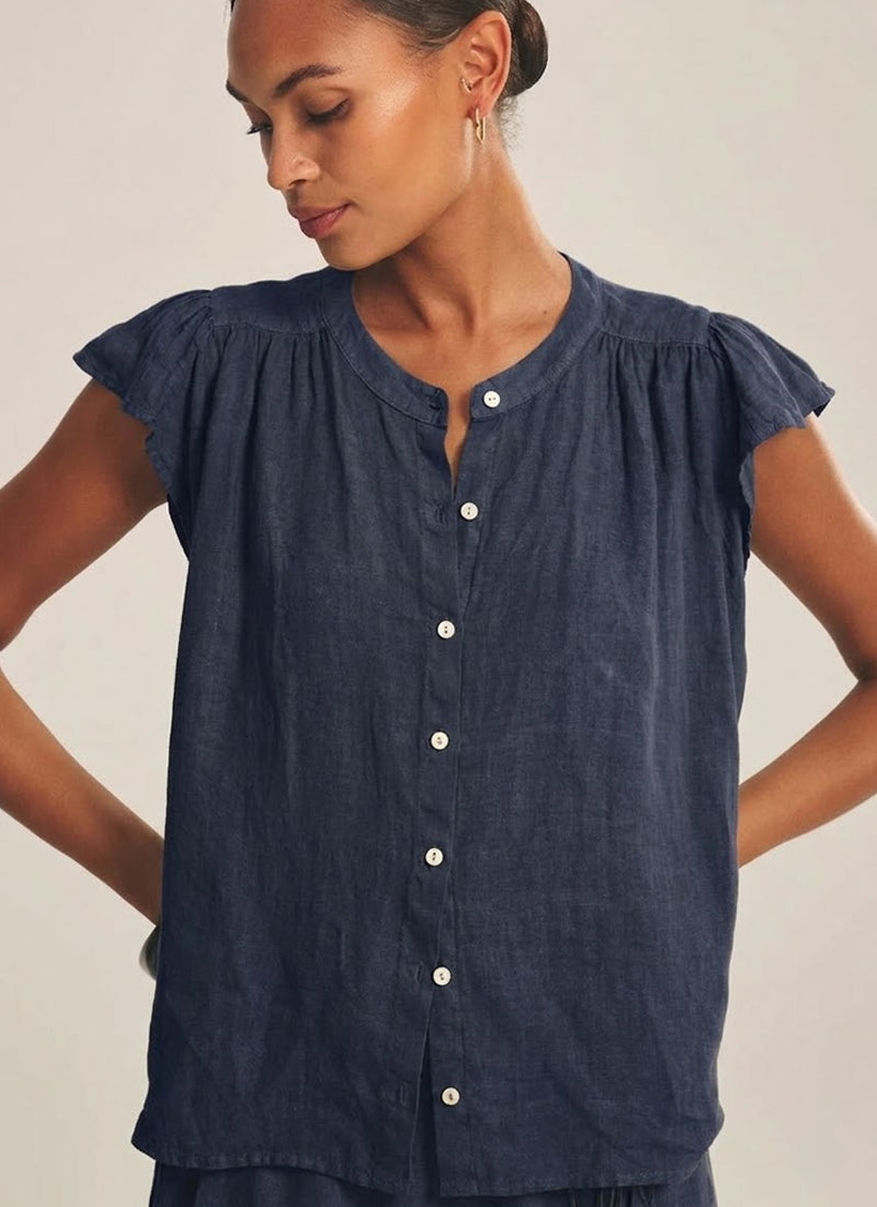 Velvet Janey Woven Linen Cap Sleeve Top