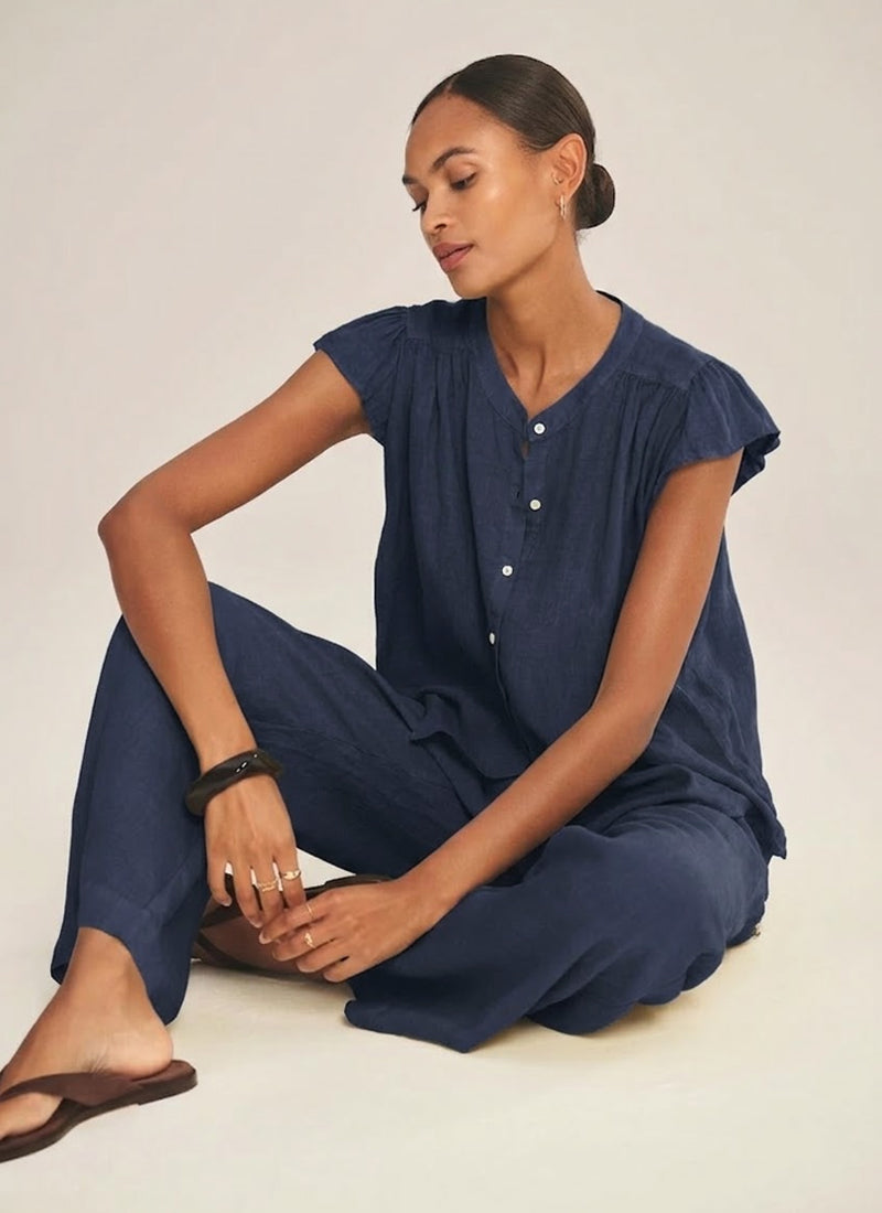Velvet Janey Woven Linen Cap Sleeve Top